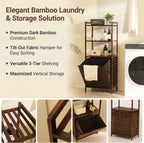 Baveke Bamboo Laundry Hamper with 3 Tier Shelves, Tilt Out Laundry Basket with Removable, Bathroom Storage Cabinet for Dirty Clothes, Hidden Corner Laundry Hamper for Bedroom, FSC-Certified, Brown