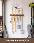 Lorbro 2 Pack Broom Holder Wall Mount, Wooden Broom and Mop Organizer Wall Hanging, Mop Hanger Rack with 4 Slots & 4 Hooks, Tool Organizer for Laundry Room, Closet, Garage, Kitchen