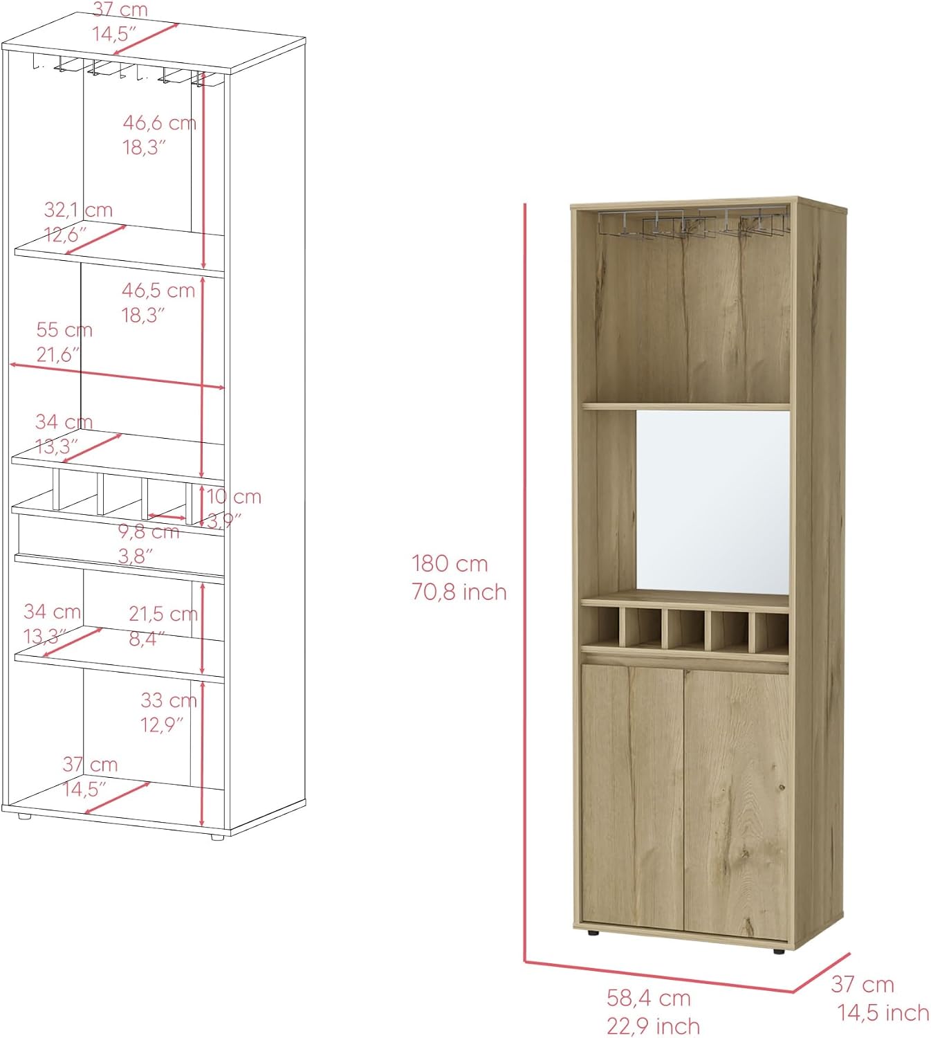 Wine Cabinet W/Shelf, Freestanding Pantry Sideboard for Kitchen Living Room,for Kitchen Home