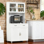 Hassyee Classic Contemporary Look Storage Cabinets, Kitchen Pantry Freestanding Storage Cabinet with 2 Double-Door Cabinets and 2 Framed Glass Doors
