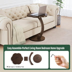C-Shaped End Table for Couch - Round Small C Side Table, Flower Handmade Wood Sofa Couch Tables That Slide Under Bedside, Saving Space Wooden Tray for Living Room, Small Space, (Dark Walnut)