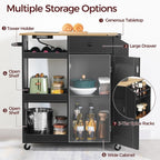 MAHANCRIS Kitchen Island with Power Outlet, Kitchen Storage Island with Drawer, Rolling Kitchen Cart on Wheels, Spice Rack, Towel Rack, Wine Rack, for Dining Room, Black and Natural KIHN122E01
