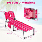 Goplus Tanning Chair, Folding Beach Lounge Chair with Face &Arm Hole, Position Adjustable,Removable Pillow,Side Pocket, Sunbathing Chair, Portable Outdoor Lounge Chair for Patio Pool (2, Pink Stripe)