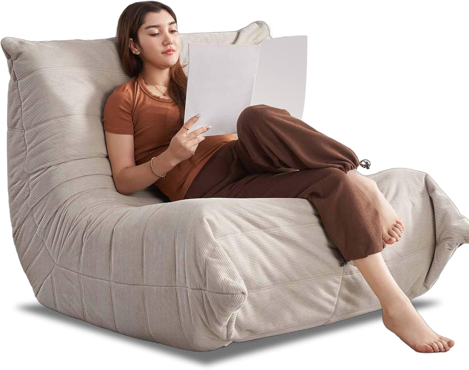 Modern Living Room, Adult Bean Bag Floor Sofa, Super Soft and Comfortable Memory Foam Lazy Sofa, Togo Recliner Furniture, Suitable for Balcony Bedroom Fireside Chair (Apricot)