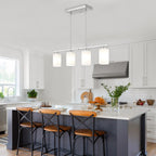 Modern Island Lights for Kitchen, Brushed Nickel Dining Room Light Fixtures, 4-Light Linear Chandeliers Over Table White Frosted Glass Kitchen Hanging Lights Pendant Lighting Over Island