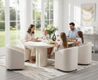 CIMOTA Linen Beige Barrel Dining Chairs with Wheels, Set of 2 — Modern Upholstered Swivel Dining Room Chairs on Casters for Kitchen or Living Room