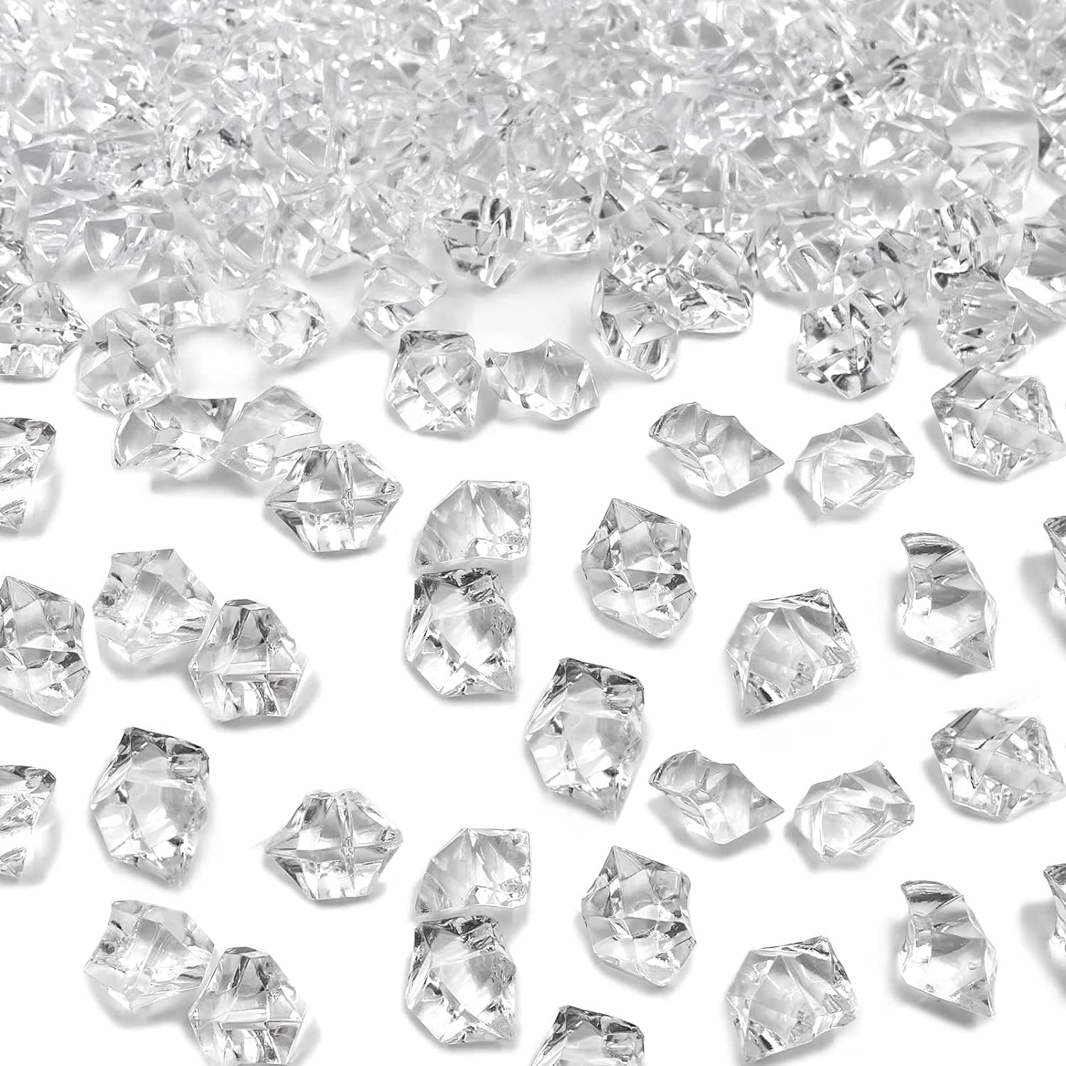 Fake Ice Cubes, 1000 Pcs Acrylic Ice Rocks for Centerpieces, 11 * 14 mm Artificial Ice Table Scatter, Fake Crushed Ice Acrylic Vase Fillers Christmas Decorations