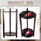 Roowest Vinyl Record Table 2 Tier Round Side Table with Storage Shelf Retro Record Desk Music Theme Home Decoration for Room Bedroom Plant Stand 1950's Rock and Roll Music Birthday Party Decor