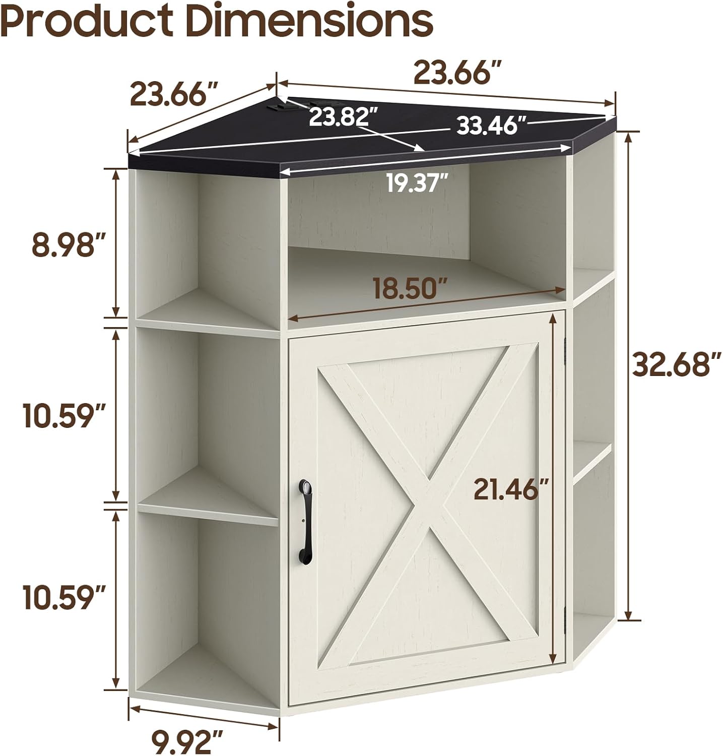 Vabches Corner Cabinet, Corner Storage Shelf with USB Ports and Outlets Industrial Organizer for Small Space Wooden 6-Cubby Bookshelf for Study, Playroom, Living Room (Rustic White and Black)
