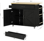 IRONCK Kitchen Island Cart with Storage, Rolling Kitchen Table with Power Outlet, Storage Cabinets on Wheels with Drop Leaf, Portable for Dining Room, Black