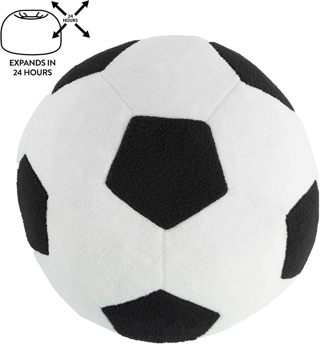 Heritage Kids Round Soccer Foam Filled Bean Bag Chair 24" x 16", Plush Sherpa Sports-Themed Foam Stuffed Ottoman Pouf, Lightweight Kids Room Decor, Playroom & Bedroom Seating