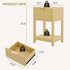 Modern Nightstand, Boho Bedside Table with Drawer and Opening Storage, Mid Century Wood End Table for Living Room Fluted Night Stand with Solid Wood Legs for Bedroom, Oak, 1pc