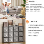 LUKYTOWER Cube Storage Organizer Shelf with 6 Printed Bins + Labels, Adjustable Modular Cubby Storage Organizer with Bins, Large Capacity Shelves for Storage,Closet, Living Room, Dorm, Yarn