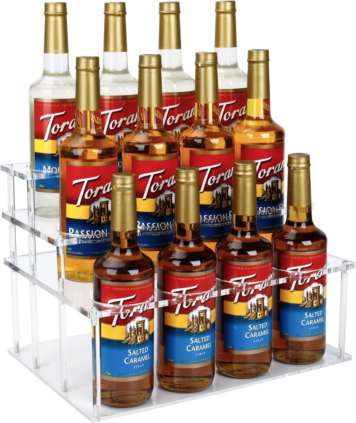 Acrylic 12 Bottle Capacity Coffee Syrup Organizer, 3-Tier Coffee Syrup Rack, Syrup Bottle Holder Stand for Coffee Bar Kitchen Countertop, Family Storage for Syrup Wine Dressing