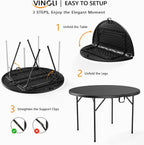 VINGLI Black 48" Round Bi-Folding Commercial Table, 4 Feet Portable Plastic Dining Card Table for Kitchen or Outdoor Party Wedding Event, 1-Pack