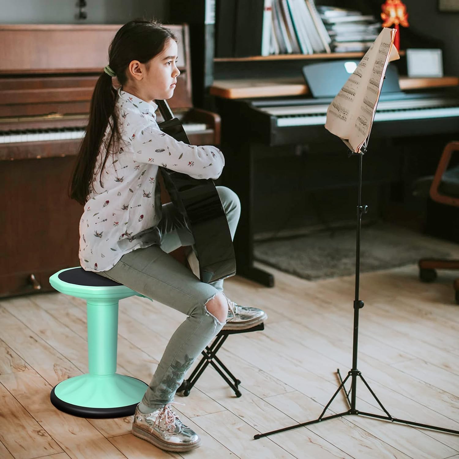 Byroce Kids Adjustable Wobble Stool, 24” Active Learning Classroom Seat, Non-Skid Wiggle Chairs Improve Posture, Focus & Help ADHD/ADD, Flexible Student Wobble Stool for Classroom Seating (Green)