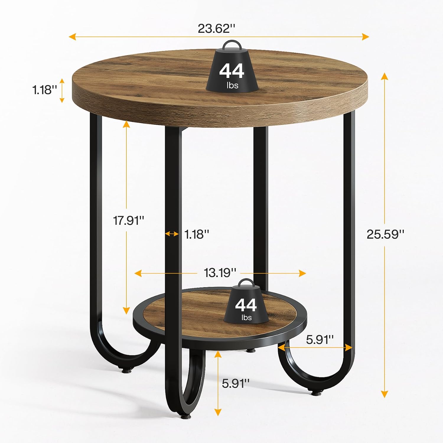 Tribesigns Round End Table with 2-Tier Storage Shelf, Industrial Side Table with Curved Metal Legs, Wood-Grain Accent Coffee Side Stand, Small Nightstand for Living Room, Bedroom, Office, Bathroom