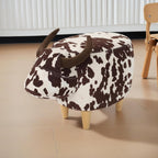 Brown and White Velvet Cow Shaped Ottoman, Cute Wood Foot Stool Shoes Changing Seat with Cushioned for Adult Living Room, Bedroom, Nursery Gameroom, Playroom, Porch Furniture
