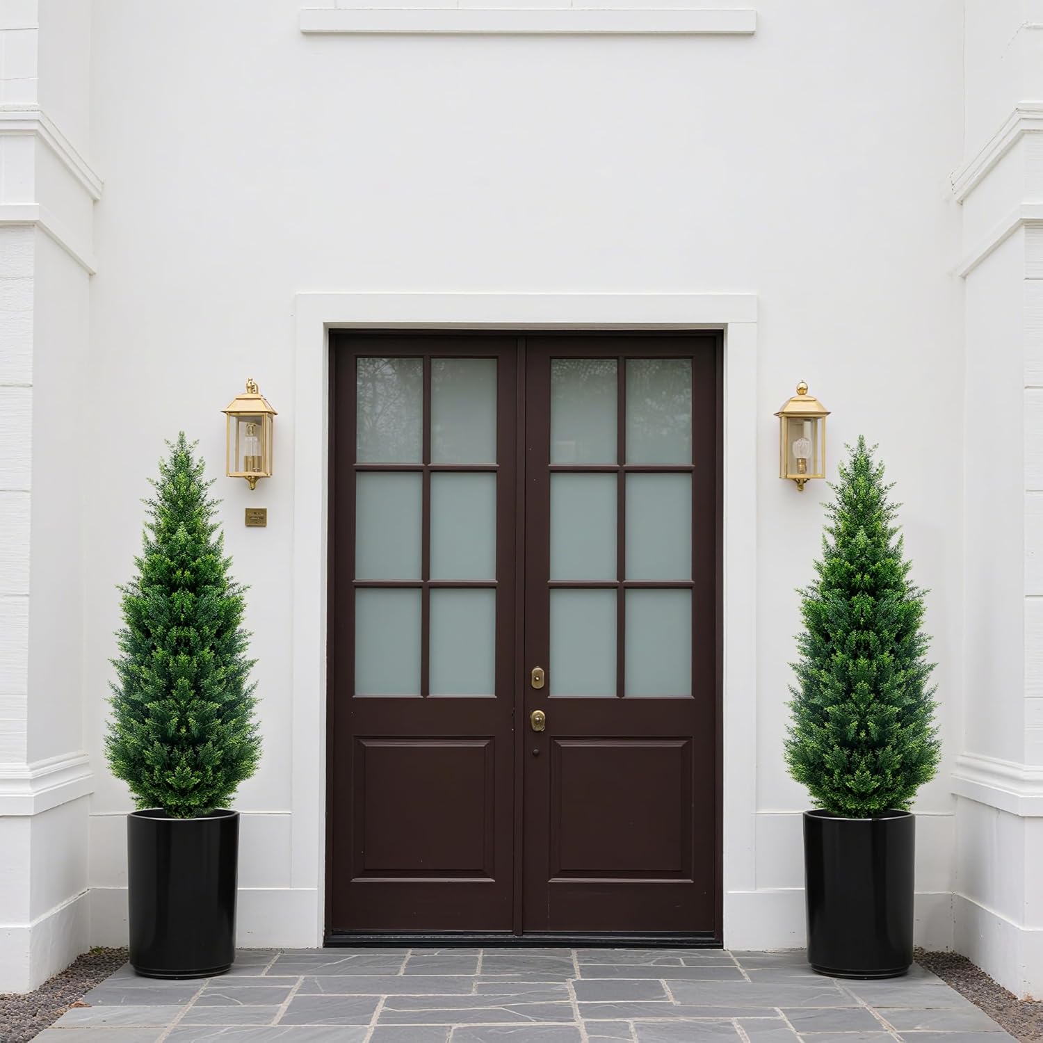 4Ft Artificial Cedar Topiary Trees (2-Pack) - UV Resistant Fake Shrubs with Ground Spike for Outdoor & Indoor Use, Front Porch, Garden Decor