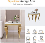 Luxury Marble Side Table, Square End Table with Faux Marble Tabletop & Gold Stainless Steel S Legs, Modern Sofa Side Table for Living Room, Bedroom, Home Decor