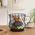 YINMIT K Cup Holder Organizer, Sturdy Coffee Pod Holder Organizer, 35 Kcup Large Capacity Storage Basket for Kitchen Counter and Office Desktop (Black-Circular with Handle)