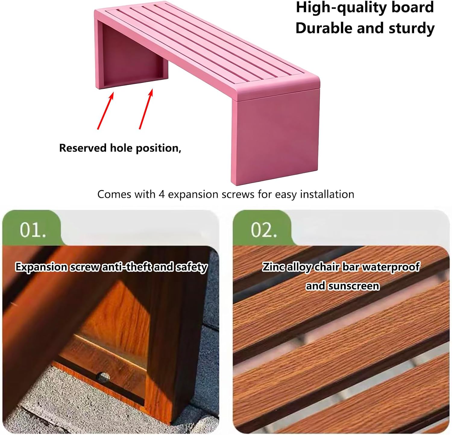Weatherproof Metal Garden Bench, Small Outdoor Patio Bench, Heavy Duty Front Porch Decor, Outside Park Potting Bench Furniture for Backyard, Lawn & Outdoor Use (Coral)