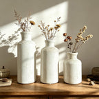 Modern Ceramic Vase Set of 3,White Rustic Vase Home Decor, Farmhouse Vase Decor for Shelves,Entry Table,Living Room,Fireplace