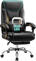 Big and Tall Office Chair 400lbs - Wide Memory Foam Seat with Lumbar Support, Reclining Executive Desk Chair with Footrest, Ergonomic Heavy Duty High Back Computer Chair, Black