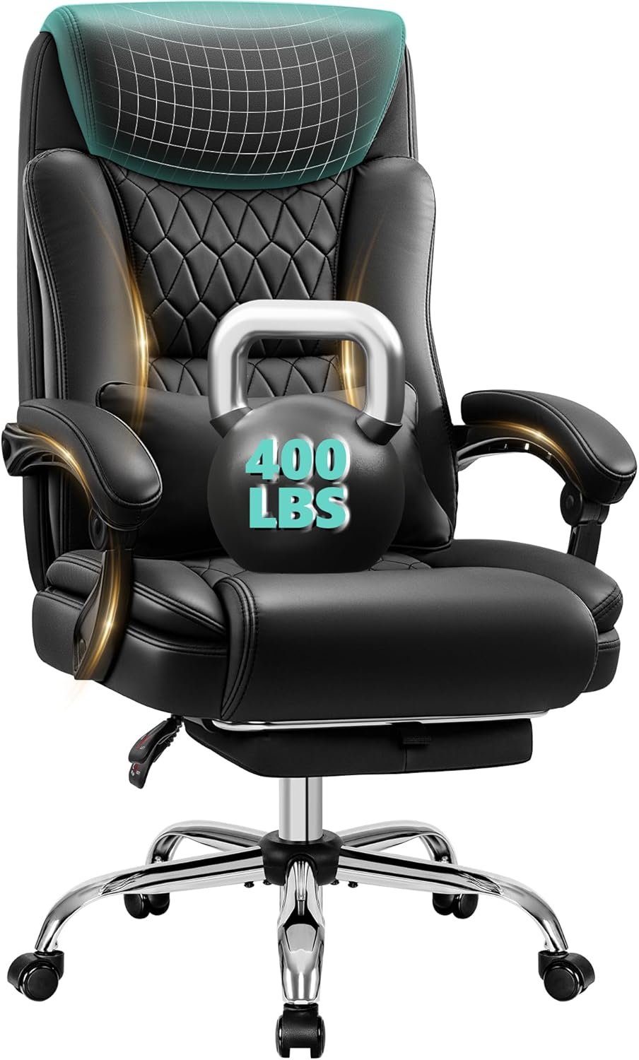 Big and Tall Office Chair 400lbs - Wide Memory Foam Seat with Lumbar Support, Reclining Executive Desk Chair with Footrest, Ergonomic Heavy Duty High Back Computer Chair, Black