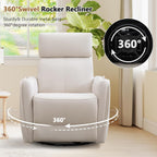 HAOMARKETS Electric Swivel Rocker Recliner Chair, Power Faux Leather Glider Rocking Recliners for Adults,360° Swivel Nursery Reclining Sofa with USB Charging Port, White
