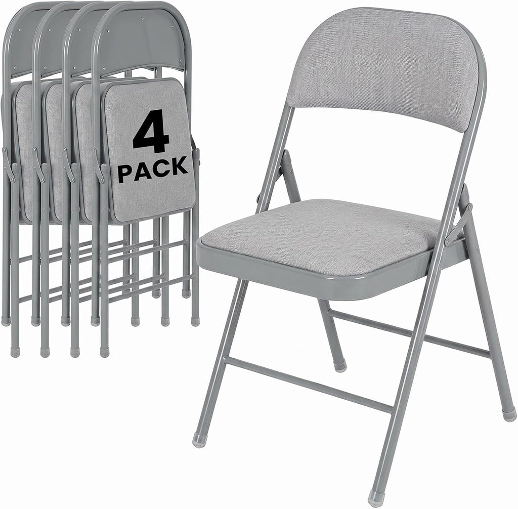 4 Pack Folding Chairs, Fabric Dining Chair Set with Padded Cushion and Back, Indoor Outdoor Seat for Home Office, Parties, Events, Wedding, Extra Guest Seating, Graphite Gray