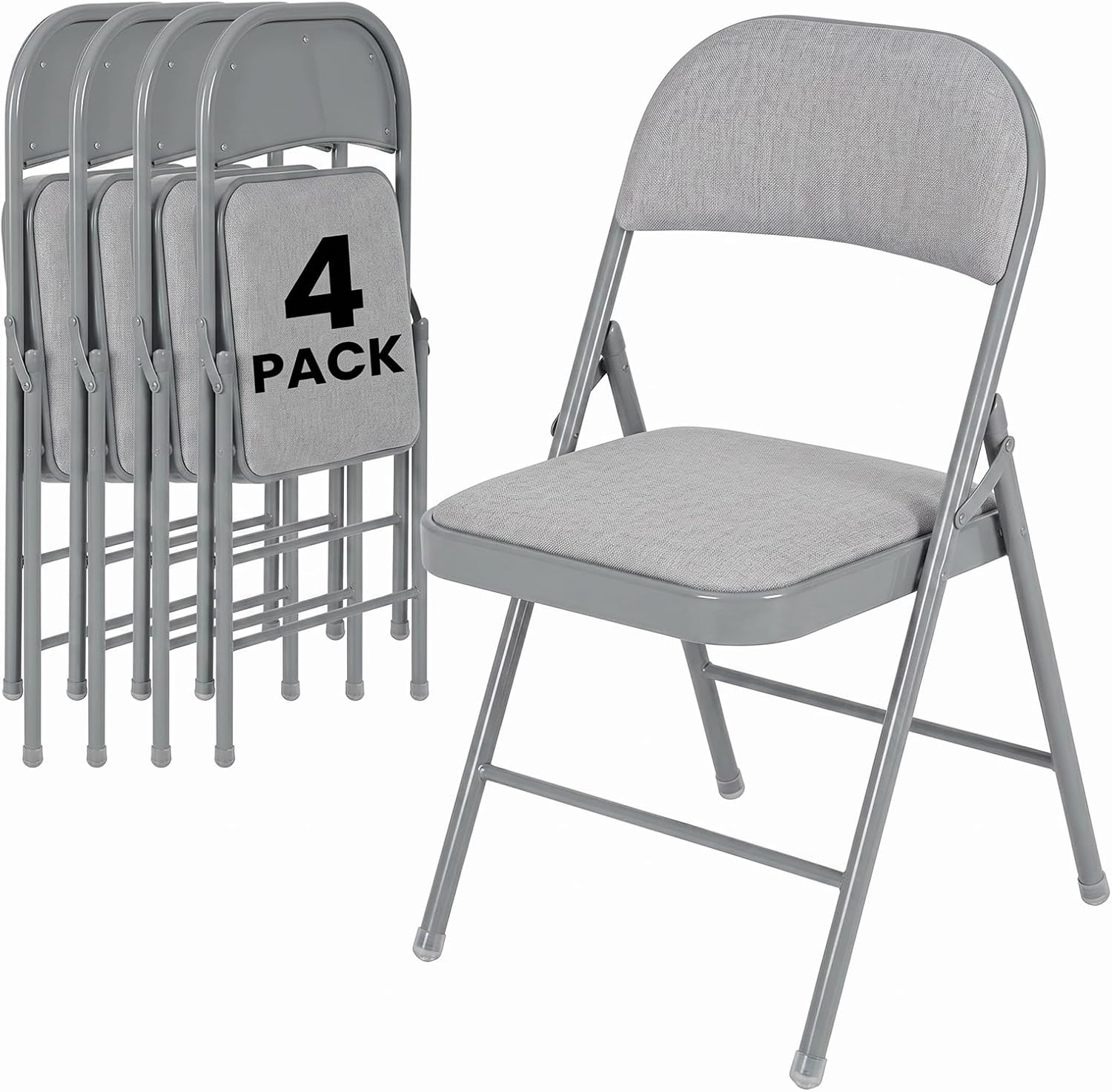 4 Pack Folding Chairs, Fabric Dining Chair Set with Padded Cushion and Back, Indoor Outdoor Seat for Home Office, Parties, Events, Wedding, Extra Guest Seating, Graphite Gray