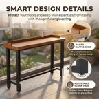 Live Edge Bar Table with Guardrail, 2" Thick Solid Wood Long Narrow High Top Table, Industrial Counter Height Pub Table, Breakfast Tables with Metal Frame for Kitchen, Window, Coffee Bar