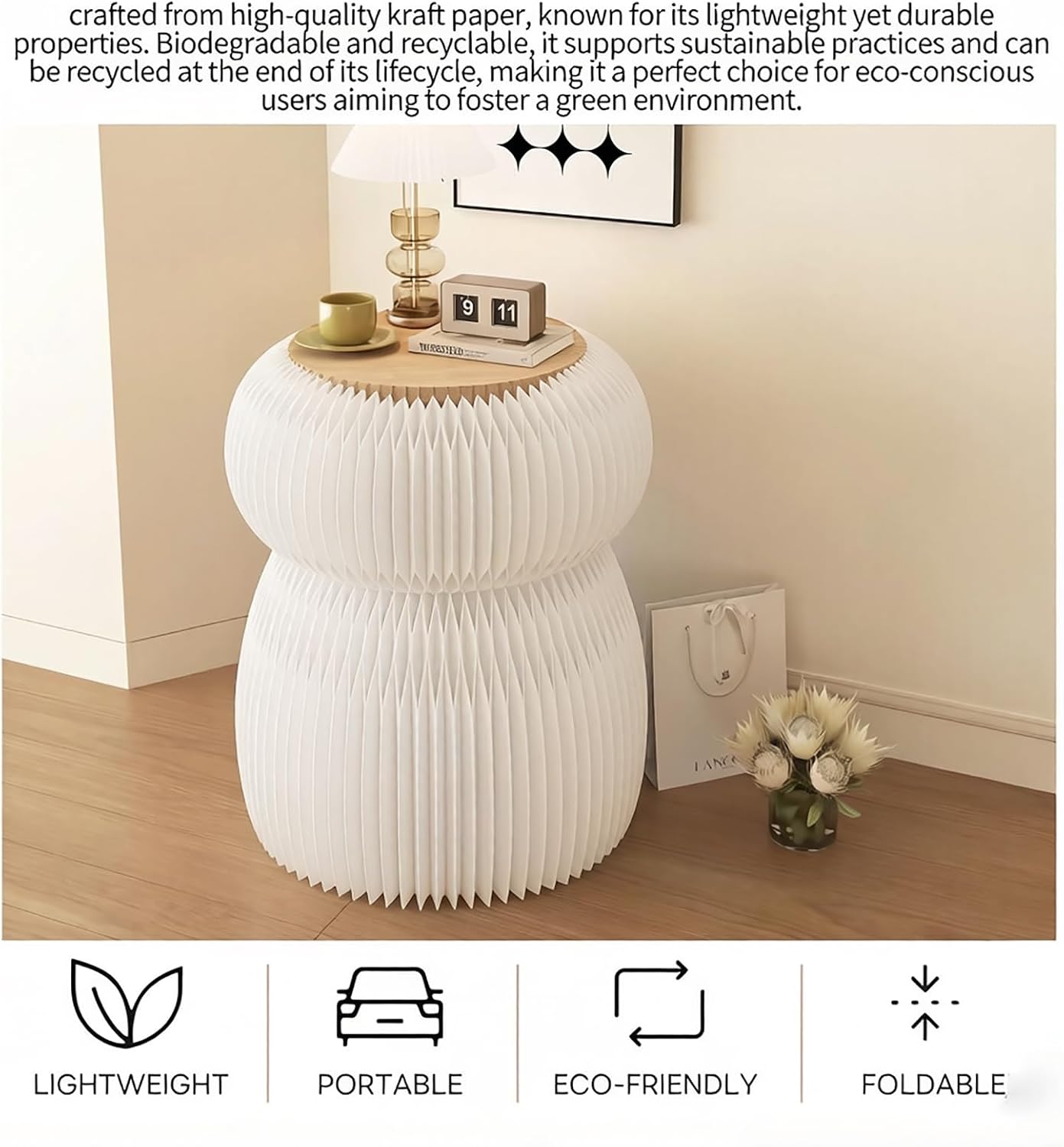 Foldable Side Table Round End Table for Living Room Bedroom Studio Coffee Shop