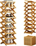 Bamboo Foldable Shoe Rack, 9 Tier Portable Shoe Storage Rack, Multi Functional Narrow Vertical Shoe Racks, Shoe Shelf for Entryway, Corner, Bedroom, Hallway, Balconies, Small Space