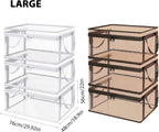 SakerPlus Large Clear Plastic Storage Box with Hinged Lid, Foldable Closet Organizer Bin with Handles, Thick PVC Storage Container for Clothes, Blankets, Bedding, Dorm (3PCS,Black,Large(30in))