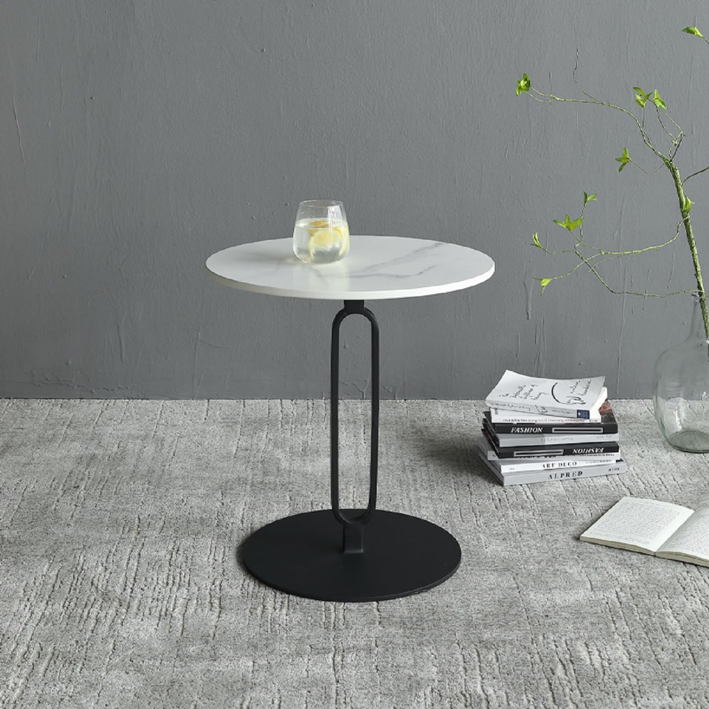 Marble White Side End Table, White Round Coffee Table Sofa Side Table Modern End Table Pedestal Table Simple Style for Living Room Balcony 18 inch