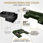 Upgrade Boneless Couch with Storage, Extra Deep&High Seat Modular Sectional Sofa 4 Seater U Shaped Cloud Couch with Ottoman, Tool-Free Assembly Sectional Couches for Living Room