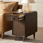 HULALA HOME Narrow End Table with Adjustable Shelf, Mid Century Modern End Table with Rear Storage, Solid Wood Legs, Walnut