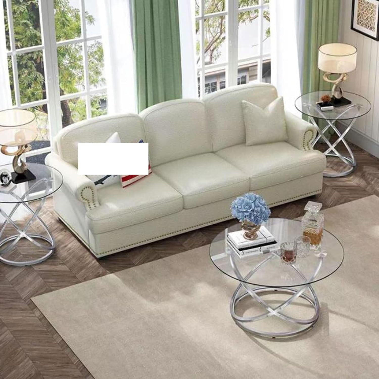 End Table Round Side Table, Glass End with Metal Frame, Small Coffee with Modern Style for Spaces,Living Room, Balcony, Bedroom Living Room Side Table