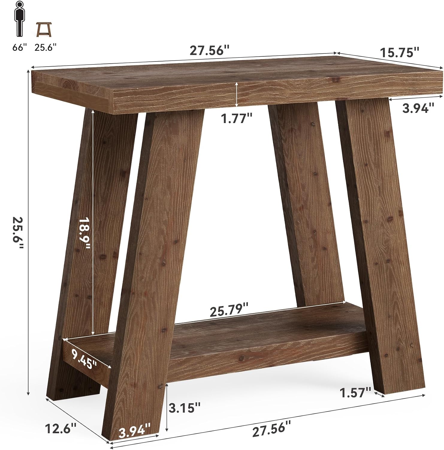 LITTLE TREE Solid Wood End Table, Small Side Table with 2-Tier Storage Shelf for Living Room, Rectangular Side Table for Couch, Bedside Table for Bedroom, Easy Assembly