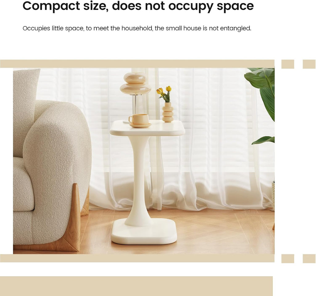 Guyii Modern Side Table, Cream White C-Shaped Sofa Table, Space-Saving End Table for Living Room, Bedroom, Sofa, Office, Easy Assembly