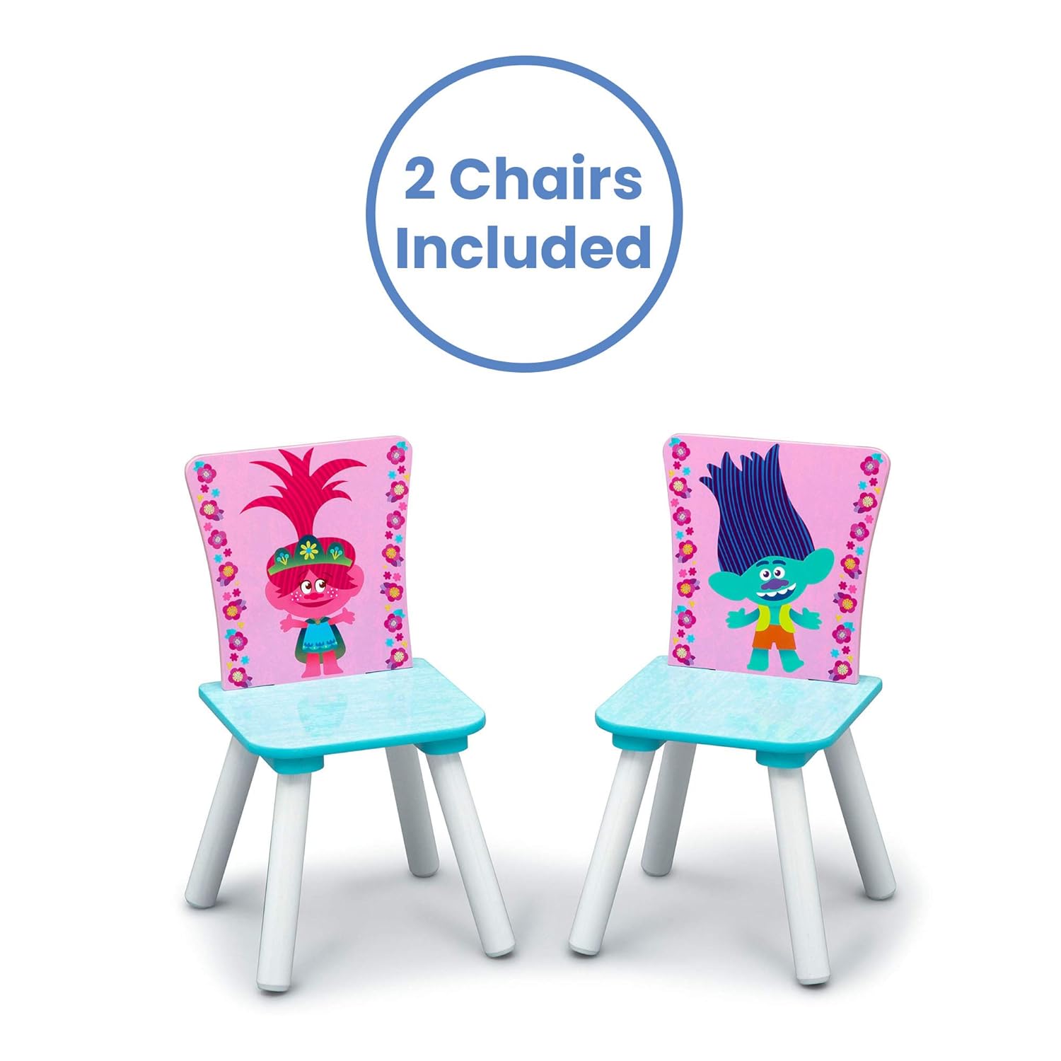 Delta Children Kids Table and Chair Set with Storage (2 Chairs Included), Trolls World Tour
