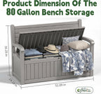 80 Gallon Outdoor Storage Bench Spacious Storage Box Waterproof Resin Deck Box Lockable for Patio, Garden, Livig Room & Outdoor Spaces（Grey）