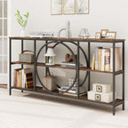 Giantex Narrow Long Console Table, 3-Tier Entryway Table with Faux Wood Grain Top&Heavy-Duty Metal Frame, Mid-Century Accent Sofa Tables with Open Storage Shelves for Living Room, Hallway(Brown+Black)
