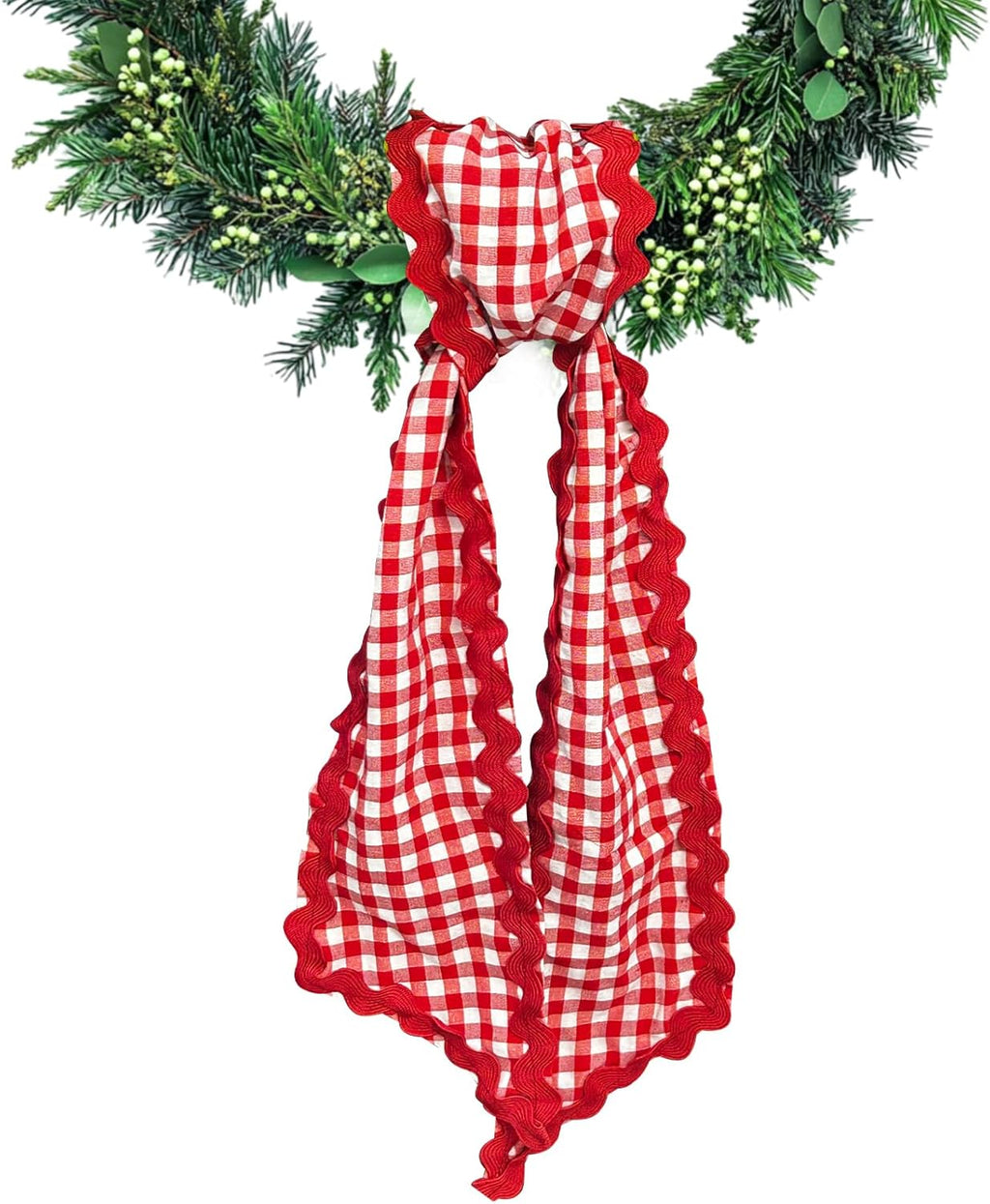 Wreath Sash for Front Door Red White Buffalo Plaid Cotton Wreath Satin Sash Garland Ribbon Accessories for Wreaths Yard Doorway Indoor Outdoor Bow Bridal Shower Home Decor,5.11 x 54.33