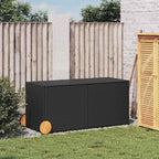 Garden Storage Box with Wheels 74.8 Gal Black Poly Rattan Resin Wicker Outdoor Patio Cushion Container Chest Weather Resistant for Backyard Deck