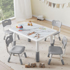 DOREROOM Toddler Table and 4 Chairs Set, Height Adjustable Kids Table and Chair Set, 31.5''L x 23.6''W, Marble Pattern & Graffiti Desktop, Children Multi-Activity Table for Home/Daycare/Classroom