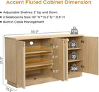 Yechen 55 Inch Fluted Sideboard Buffet Cabinet with Arched Reeded Doors, Modern Mid Century Credenza Accent Storage Cabinet with Adjustable Shelves for Living Room & Dining Room, Natural Oak Finish