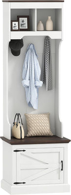 HOMCOM 3-in-1 Hall Tree with Shoe Storage, Shoe Bench, White Wood Grain | Standing Coat Rack, Entryway Furniture, Three Hooks
